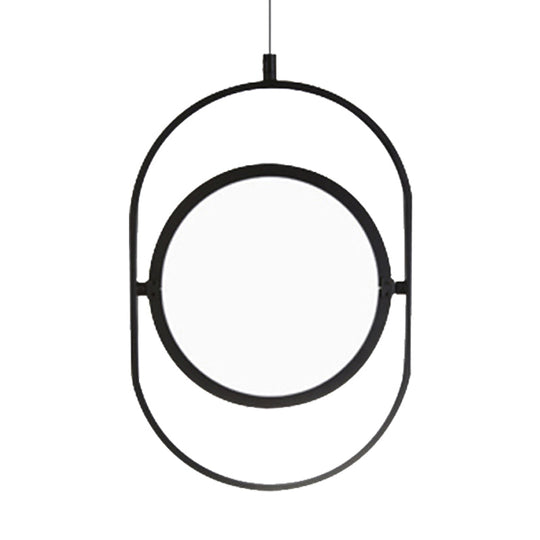 Simplicity Metal Led Black Pendant Light - Oval Suspension Ceiling Fixture: Horizontal/Vertical
