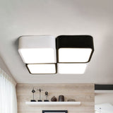 10/14 Wide Metal Square Flush Mount Led Ceiling Light In White/Black With Modern Design And