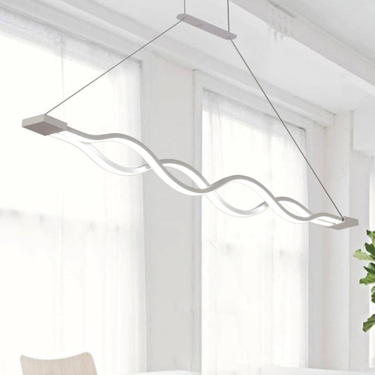 Modern Led Acrylic Ceiling Pendant Light Over Island (25.5/39) - White Wavy Design