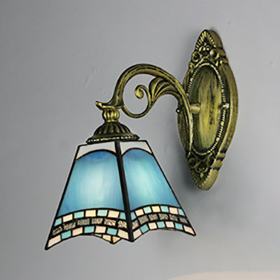 Blue Stained Glass Nautical Wall Sconce With Dome/Swallow-Tail Shape - 1 Light Mount