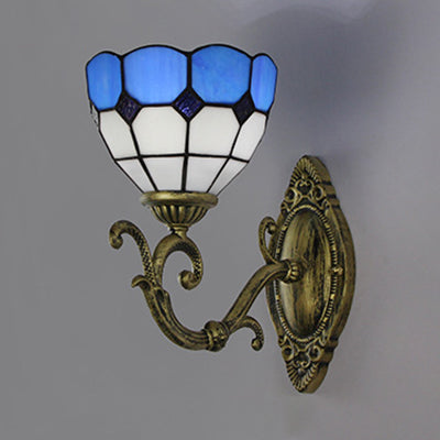 Mediterranean Bowl Wall Sconce - Stained Glass/Metal 1 Light Clear/White