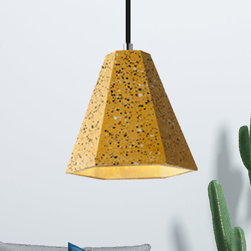 Geometric Cement Pendant Light - 1 Simplicity Hanging (Black/White/Yellow)