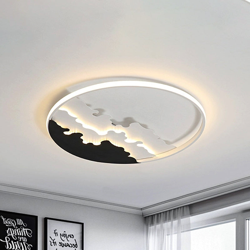 Led Bedroom Flush Light - 16’/19.5’/23.5’ Dia Ceiling Mounted Lamp In White/Black Warm/White