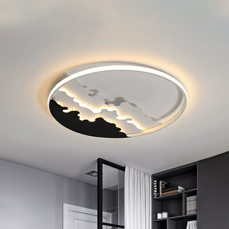 Led Bedroom Flush Light - 16’/19.5’/23.5’ Dia Ceiling Mounted Lamp In White/Black Warm/White