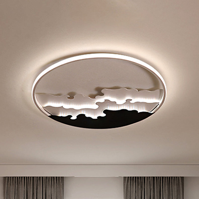 Led Bedroom Flush Light - 16’/19.5’/23.5’ Dia Ceiling Mounted Lamp In White/Black Warm/White