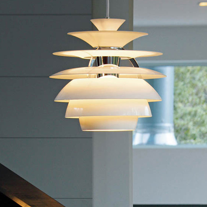 Nordic Aluminum Pinecone Pendant Lamp: Tiered Ceiling Hanging Light In White