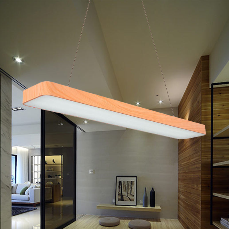 Minimal Rectangular Wooden Led Pendant Lamp - 4/8/12 Wide Beige Office Ceiling Hanging Light (A/B)