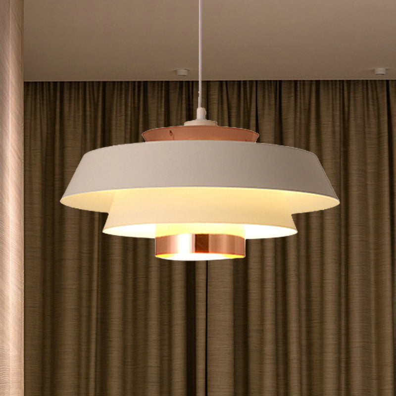 Contemporary 3-Tiered Suspension Pendant - Metal 1 Bulb Ceiling Light For Dining Room In Black/White
