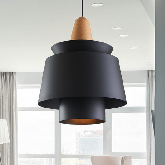 Modern 1-Head Dining Room Suspension Light With Tapered Metal Shade - Stylish Black/White Pendant