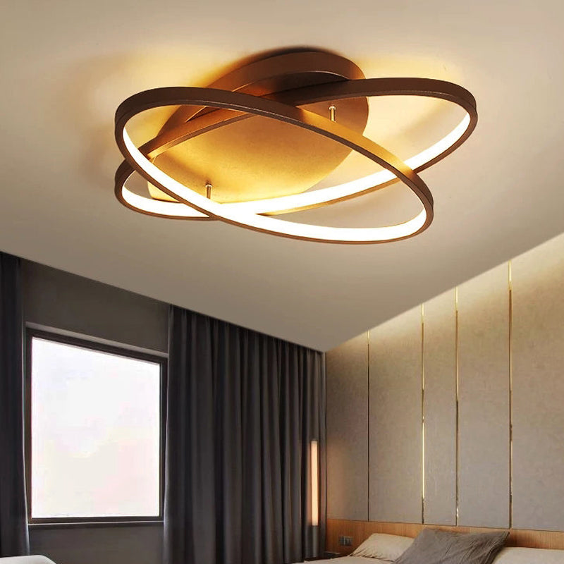 Contemporary Led Acrylic Flush Mount Ceiling Lamp - 21’/29.5’/34’ Wide Black/Brown Warm/White Light