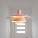 Nordic Metal Pendant Lamp With Tiered Design And Flared Shade - 1-Head Pink/White Hanging Lighting