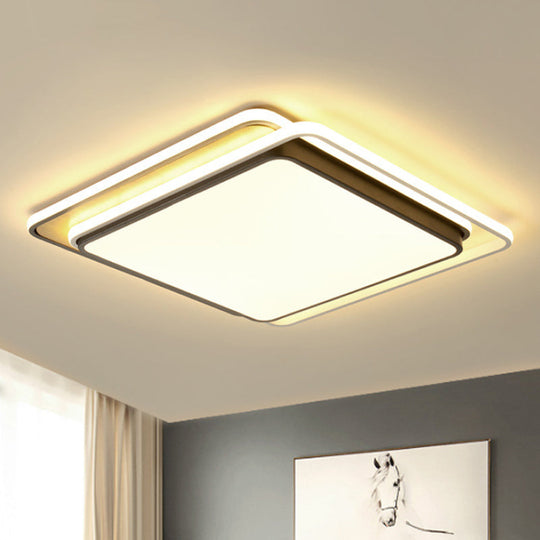 Modern Overlapping Square Flush Ceiling Light - Metal Led Black Mount Fixture White/Warm