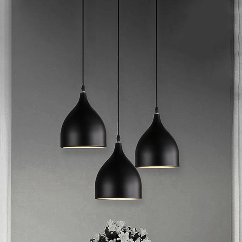 Modern Metal 3-Light Pendant In Black/White With Round/Linear Canopy Black / Round