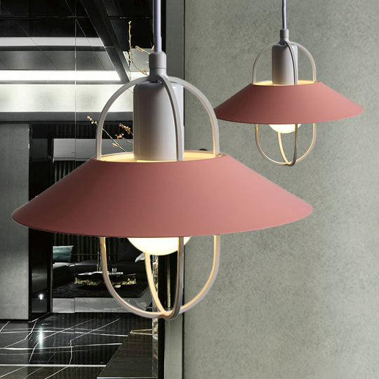 Modern Metal Hanging Light - Black/Pink/White Lantern Suspension 1