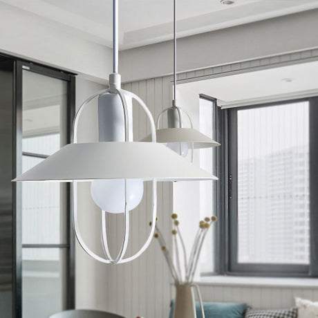 Modern Metal Hanging Light - Black/Pink/White Lantern Suspension 1 White