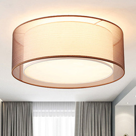 Modernist 4-Light Fabric Flush Mount For Bedroom - 18’/19.5’ Wide Drum Silver/Coffee Light