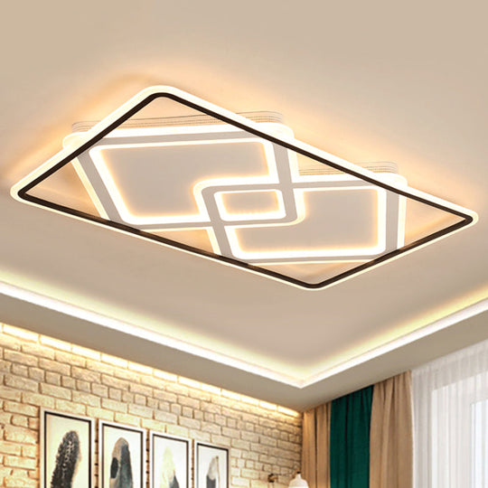 Sleek Metal Led Ceiling Lamp: Rectangular Flush Lighting For Living Room In White/Warm Light