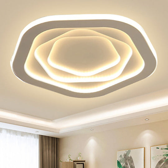 Led Acrylic White Pentagon Flush Ceiling Light - 16/19.5/23.5’ With Warm/White