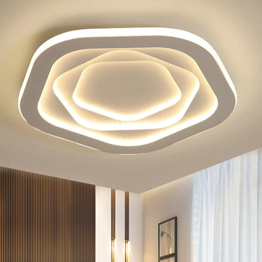 Led Acrylic White Pentagon Flush Ceiling Light - 16/19.5/23.5’ With Warm/White