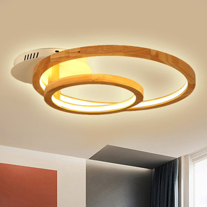 Modern 2 - Tier Ring Wood Led Brown Semi Flush Mount For Warm Bedroom Light - 18.5’/23’ Wide / 18.5’