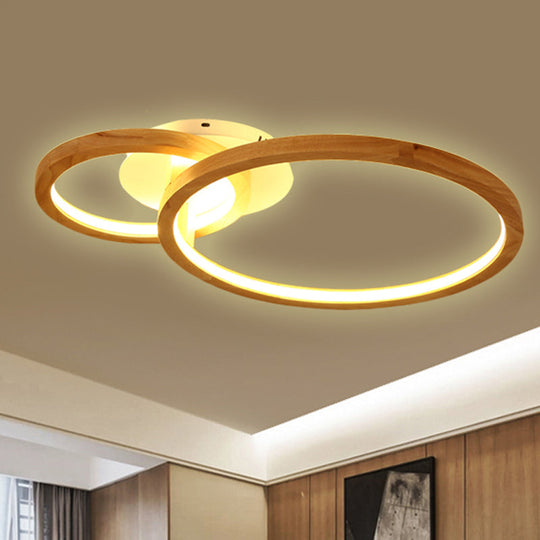 Modern 2 - Tier Led Semi Flush Ceiling Light For Bedroom In Warm Brown Wood 21.5’/28’ Wide