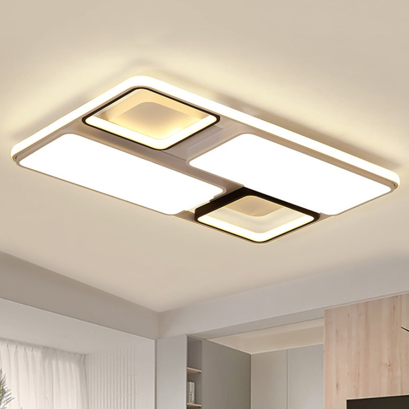 Modern Led Flush Mount Lamp: Black And White Square/Rectangle 19.5’/45’ Wide Acrylic Light