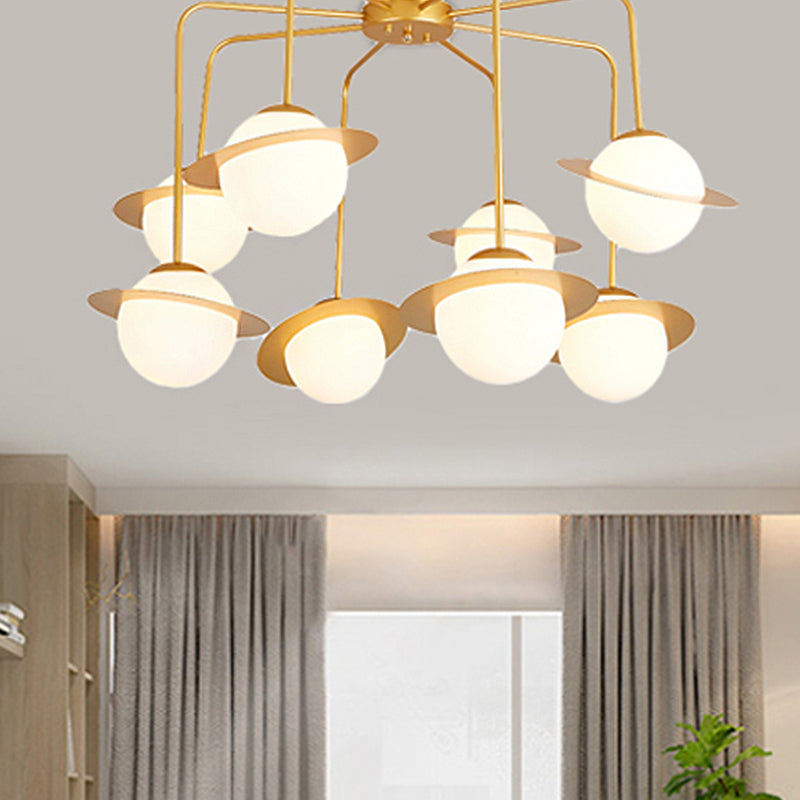 Contemporary Metal Radial Chandelier Lamp - 8-Light Gold/Chrome Led Ceiling Light Fixture With White