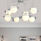 Contemporary Metal Radial Chandelier Lamp - 8-Light Gold/Chrome Led Ceiling Light Fixture With White