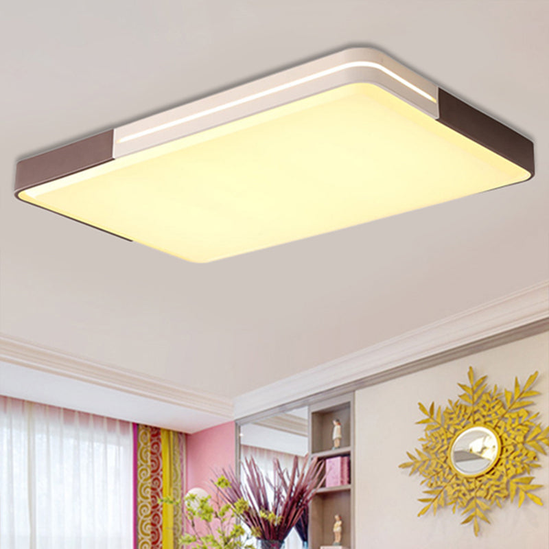 Modern White Led Flush Mount Ceiling Light For Living Room – Square/Rectangular Acrylic Shade
