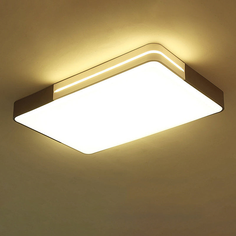 Modern White Led Flush Mount Ceiling Light For Living Room Square/Rectangular Acrylic Shade 19/38