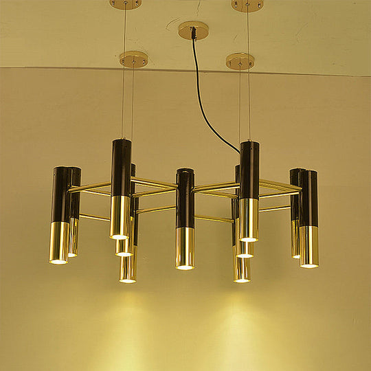 Contemporary Gold Led Tube Chandelier: 11/22 Lights Warm Pendant Light Fixture