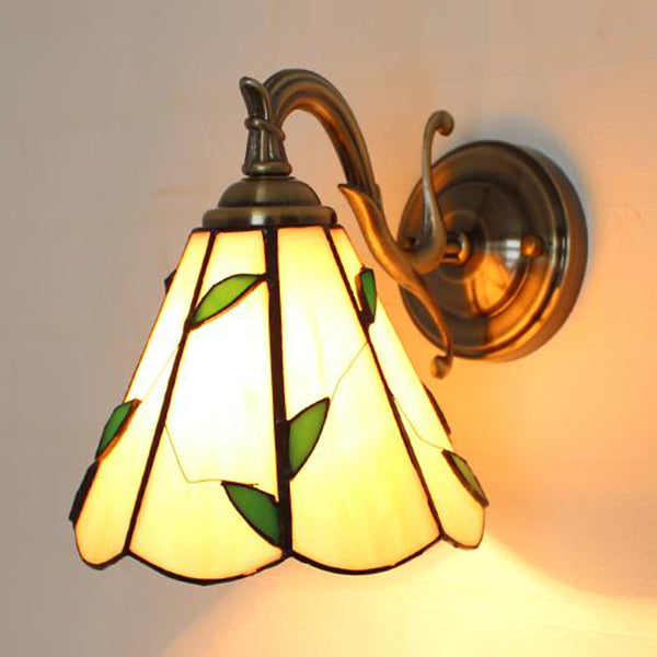 Rustic Tiffany Style Stained Glass Wall Sconce - 1 Light Brown/Blue/Beige/Blue-White For Bedroom