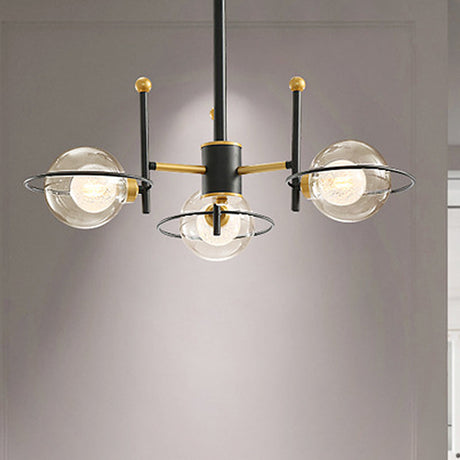 Modern Sputnik Metal Chandelier With Clear Glass Shade - Black Led Ceiling Light Fixture (3/6