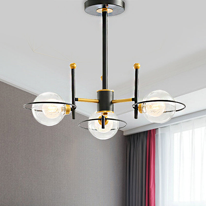Modern Sputnik Metal Chandelier With Clear Glass Shade - Black Led Ceiling Light Fixture (3/6