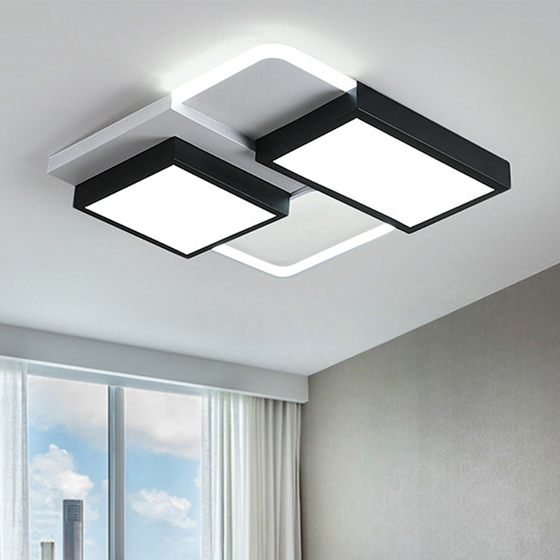 Modernist Led Flush Mount Lamp Black & White 21.5’/35.5’ Wide Metal Ceiling Fixture For Living