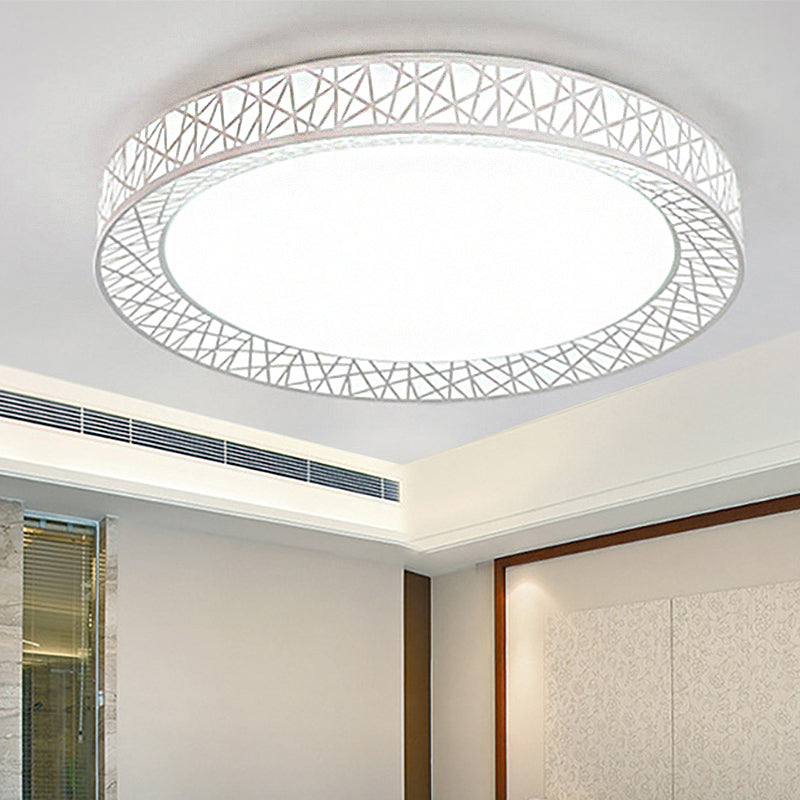 Contemporary Led White Flush Mount Lamp For Bedroom - 15’/19’/23’ Wide Ring Acrylic Lighting Fixture