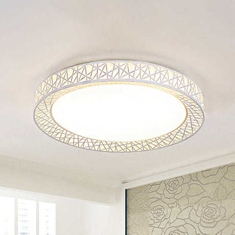 Contemporary Led White Flush Mount Lamp For Bedroom - 15’/19’/23’ Wide Ring Acrylic Lighting Fixture