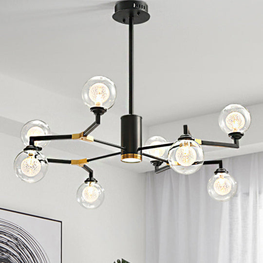 Contemporary Black Glass Sphere Chandelier With Radial Design - Led Hanging Light Kit (6/8/10