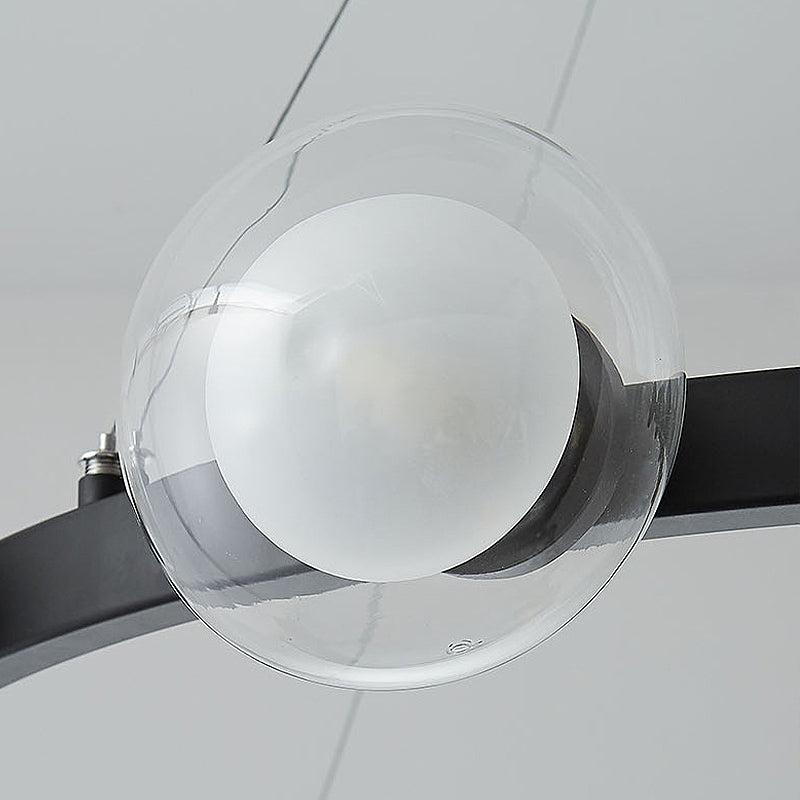 Contemporary Clear Glass Chandelier With Circle Ring Design - Led Lights Black Finish