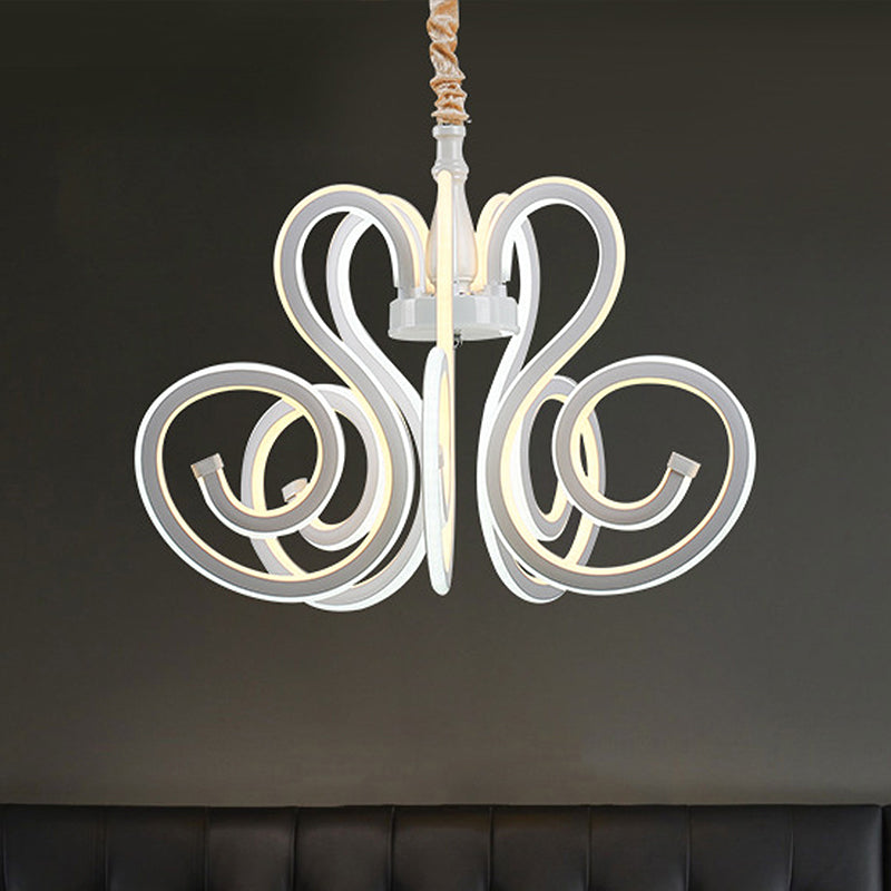 Contemporary White Led Chandelier Lamp - Curly Acrylic Design Ideal For Dining Room Ceiling Lighting