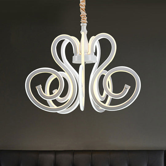 Contemporary White Led Chandelier Lamp - Curly Acrylic Design Ideal For Dining Room Ceiling Lighting