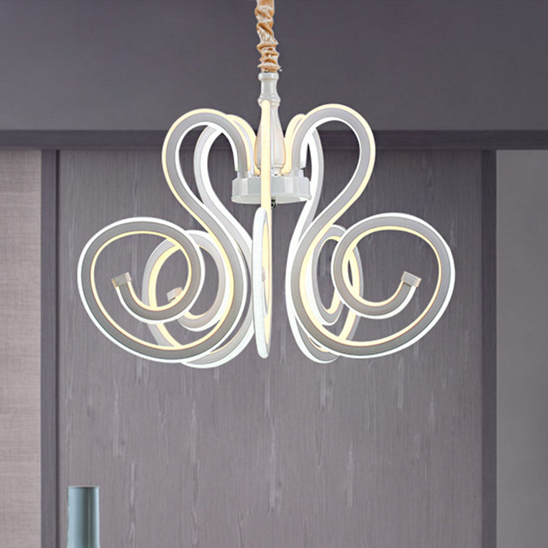 Contemporary Curly Acrylic Chandelier - White Led Ceiling Lamp For Dining Room