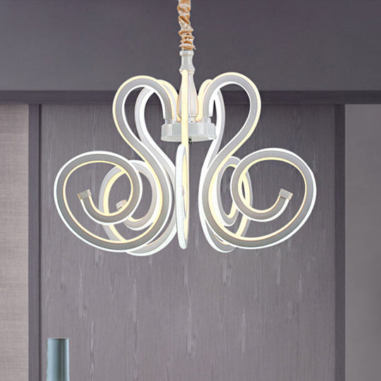 Contemporary White Led Chandelier Lamp - Curly Acrylic Design Ideal For Dining Room Ceiling Lighting