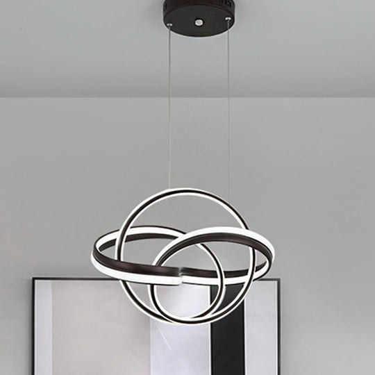 Modern Led Chandelier: Sleek Curve Design Acrylic White/Coffee Pendant Light For Living Room