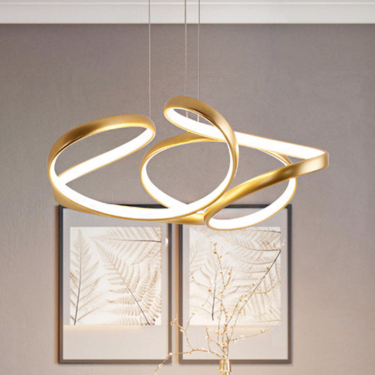 Simple Gold/Coffee Wave Acrylic Chandelier Led Hanging Lamp Ideal For Dining Room