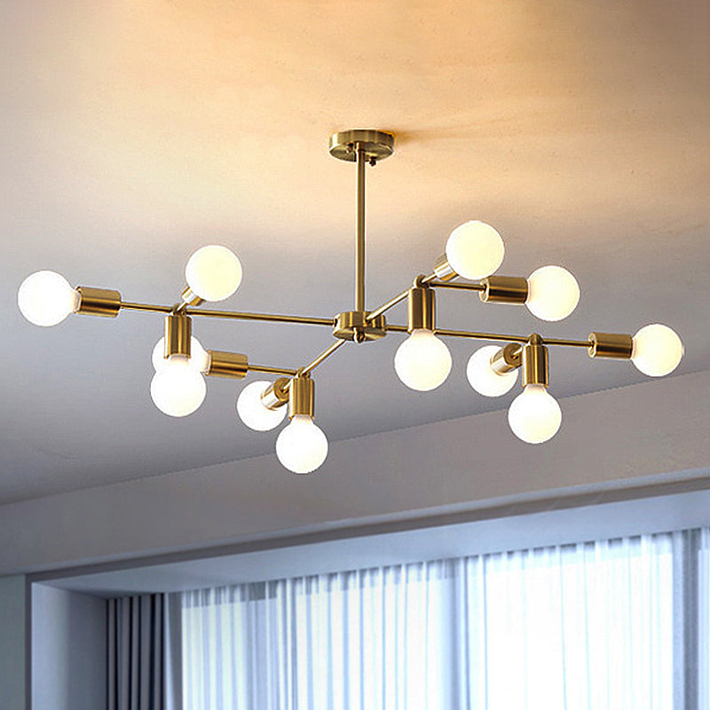 Modern Opal Glass Branch Chandelier With Brass Arm - 6/9/12 Lights Bedroom Hanging Light