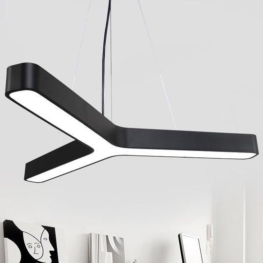 Contemporary Led Pendant Lamp For Gymnasium - Metal Y-Shaped Ceiling Light Black / 23.5’