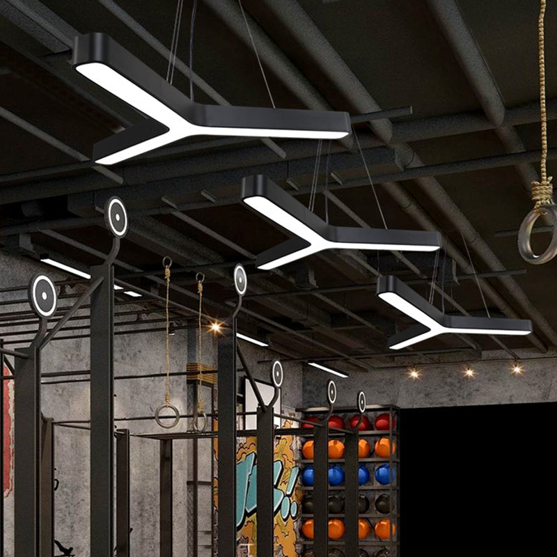 Contemporary Led Pendant Lamp For Gymnasium - Metal Y-Shaped Ceiling Light