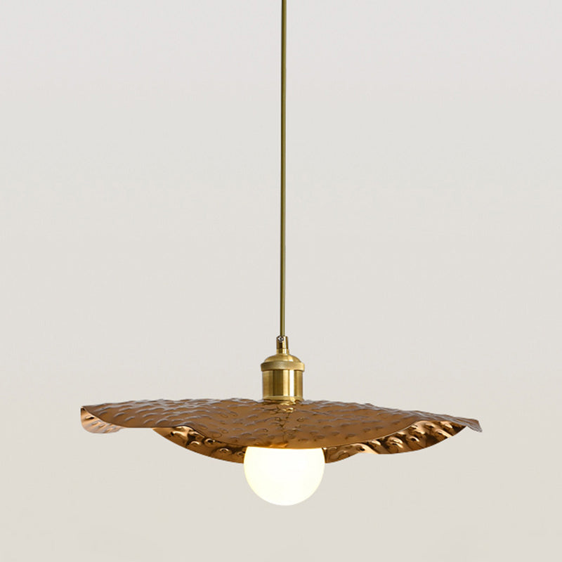 Postmodern 1-Light Brown Hammered Metal Lotus Leaf Pendant Ceiling Lamp / 15.5’
