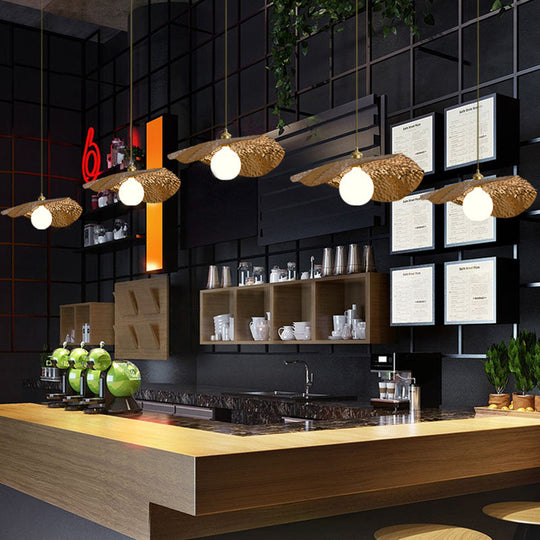 Lotus Leaf Pendant Lamp - Postmodern Hammered Metal 1-Light Brown